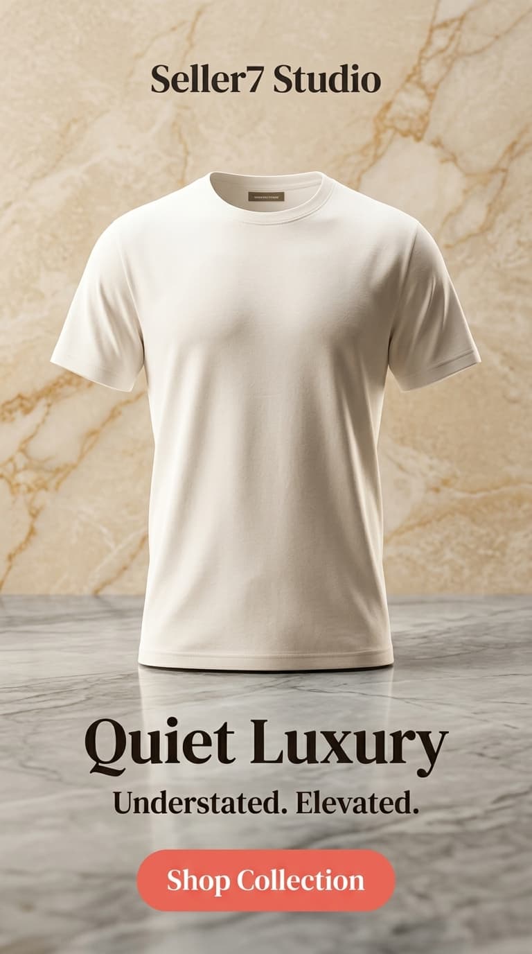 AI-generated marble luxe style product photo of a white t-shirt for an online store listing