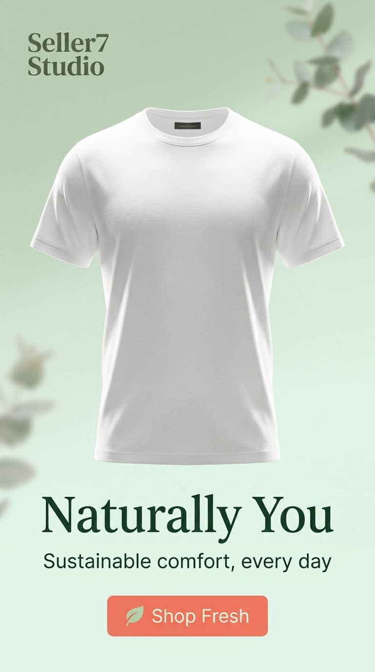 AI-generated nature fresh style product photo of a white t-shirt for an online store listing
